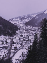 High angle view of snowcapped mountain against sky