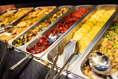 High angle view of food in tray