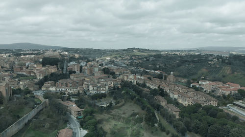 High angle view of buildings in city