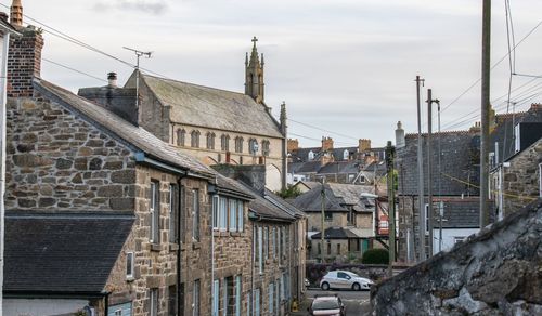 Buildings in town against sky