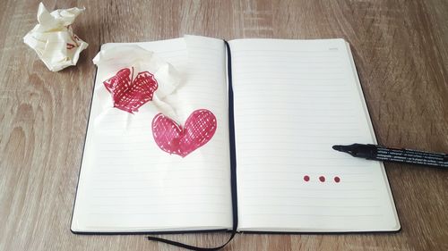 High angle view of heart shape on table