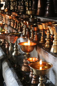 Close-up of illuminated lanterns