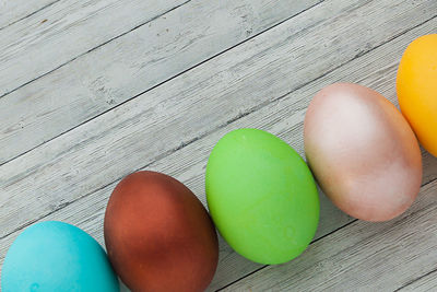 High angle view of eggs on table