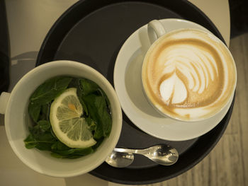 High angle view of coffee on table