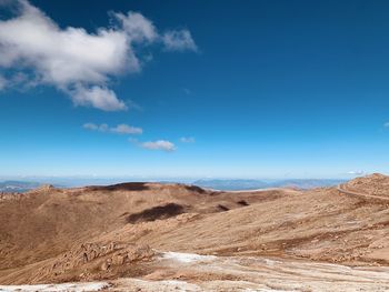 Scenic view of desert against blue sky