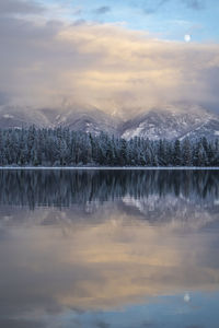 Scenic view of lake against sky during winter