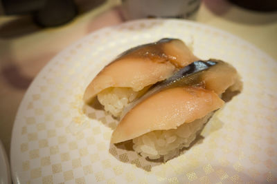 Close-up of sushi served in plate