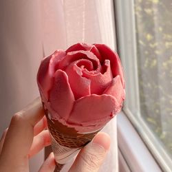 Close-up of hand holding ice cream