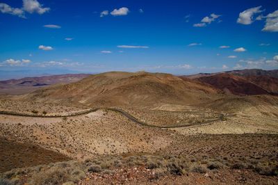 Scenic view of desert against blue sky