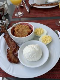 High angle view of dessert in plate on table