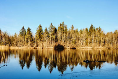 Scenic view of lake against clear sky