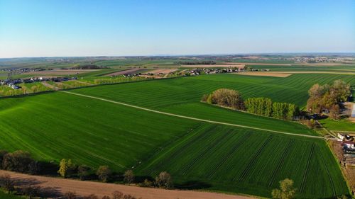 High angle view of agricultural field against sky