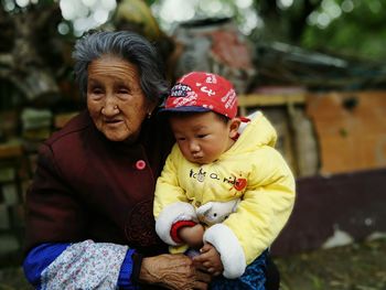 Portrait of grandmother and grandson