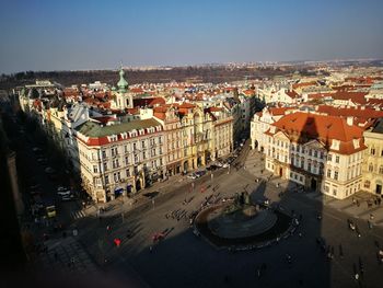 High angle view of cityscape against clear sky