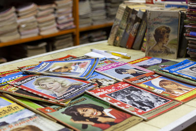 Multi colored books on table