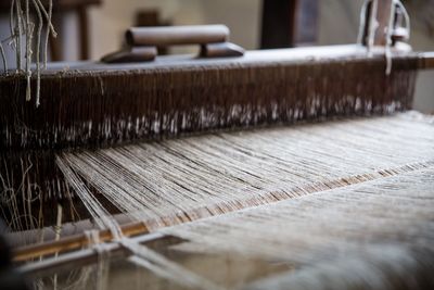 Close-up of loom in machinery