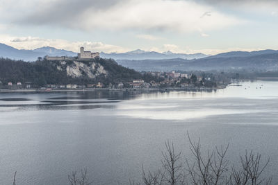 Aerial view of angera and his beautiful rocca