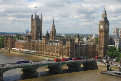 Cityscape against cloudy sky