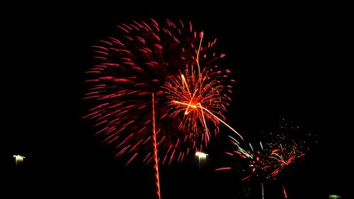 Low angle view of firework display at night