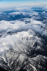 High angle view of mountains against sky