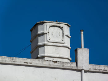 Low angle view of building against clear blue sky