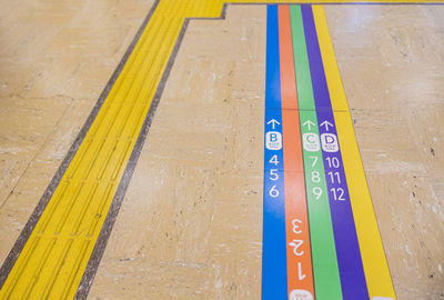 High angle view of text written on wood