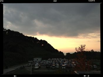 High angle view of townscape against sky at sunset