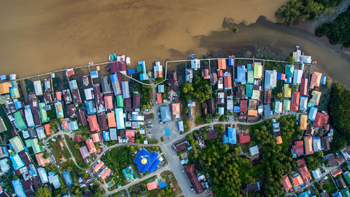 High angle view of buildings in city