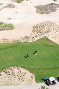 High angle view of people on beach