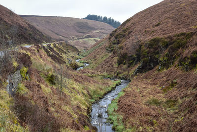 Scenic view of river amidst mountains against sky