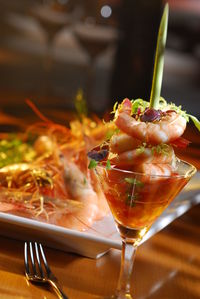 Close-up of drink served on table