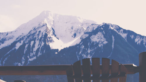 Close-up of snowcapped mountains against clear sky