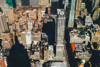 High angle view of modern buildings in manhattan, new york city