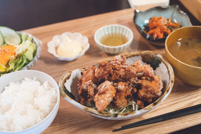 A tasty fried chicken set lunch - on the kumano kodo in tanabe city, wakayama prefecture japan.