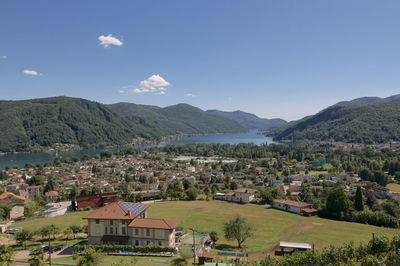 High angle view of townscape against sky