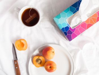 High angle view of coffee on table