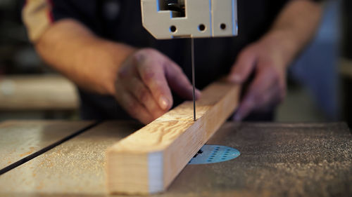 Cropped hand of man working in workshop