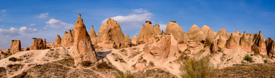 Panoramic view of rock formations against sky