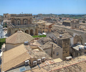 High angle view of buildings in city