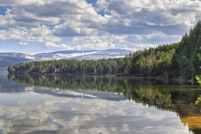 Scenic view of lake by trees against sky