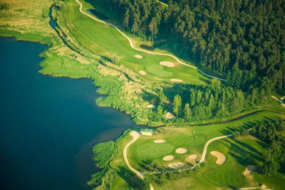 High angle view of golf course