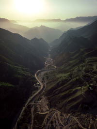 High angle view of valley against sky