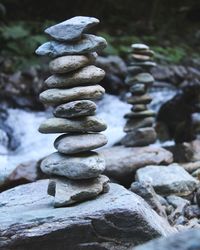 Close-up of stone stack on rock