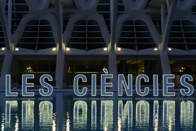 Text on glass window at night