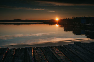 Scenic view of lake against sky during sunset