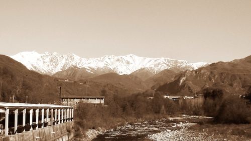 Scenic view of snowcapped mountains against sky