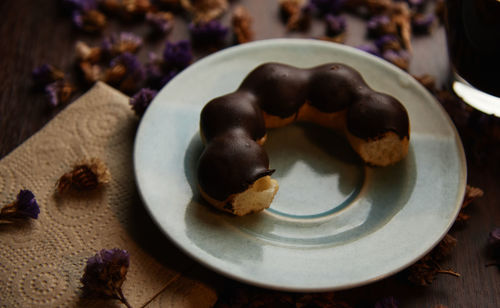 High angle view of dessert in plate on table