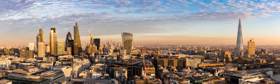 View of cityscape against sky during sunset