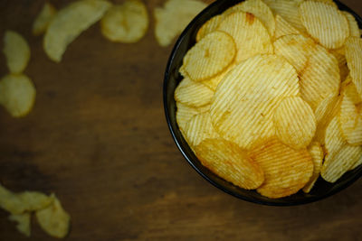 High angle view of fruit in bowl on table