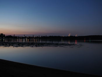 Scenic view of sea against clear sky at sunset